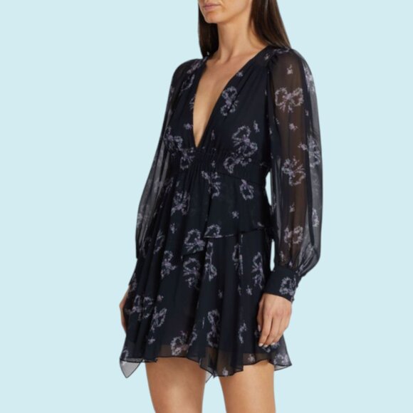 LoveShackFancy Dress Size Small Blue Floral Zayden asymmetrical tiered mini - Picture 1 of 14